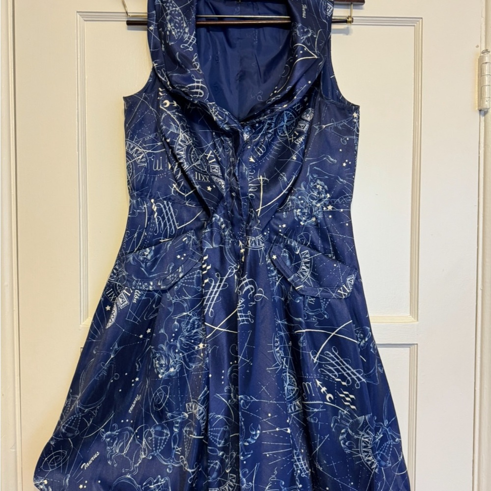 Samuel Dong original bubble dress & matching jacket, blue with zodiac design, S